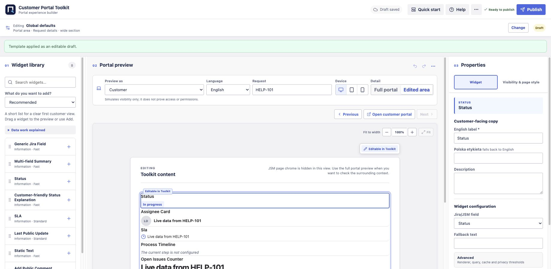 Customer Portal Toolkit visual builder for Jira Service Management