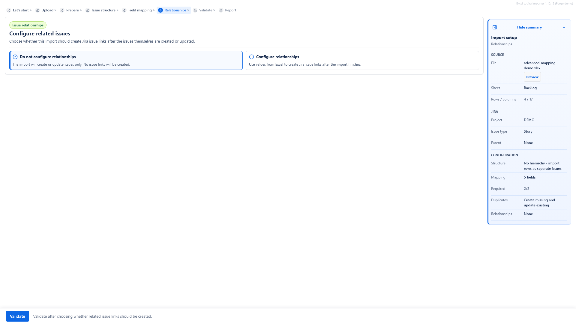 Updates step with repeated import behavior and row identity settings.
